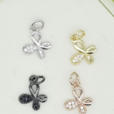 Hồ Điệp Nơ treo nhỏ đính đá - Charm Phụ kiện trang sức xâu vòng tay phong thuỷ nam nữ, chuỗi hạt kim loại đồng zircon
