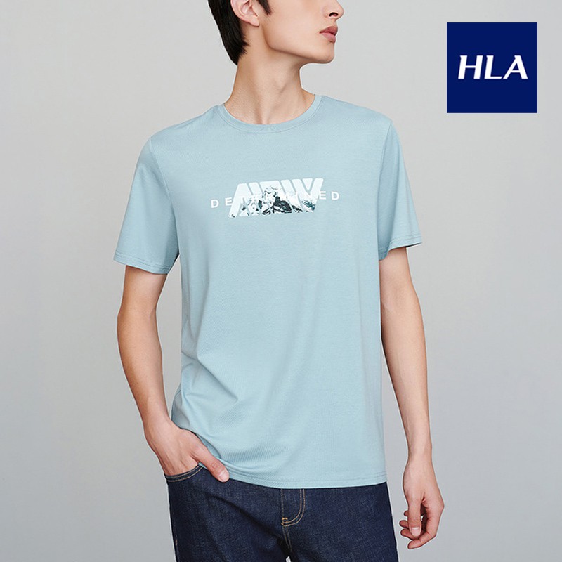 Áo Thun Nam Ngắn Tay HLA Modal Printed Letter Short-sleeve T-shirt