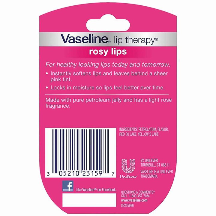 Dưỡng môi Vaseline Lip Therapy - Rosy, 7g