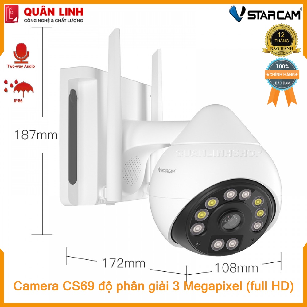 Camera ngoài trời Vstarcam CS69 Full HD 1080P , tích hợp AI bảo hành 12 tháng