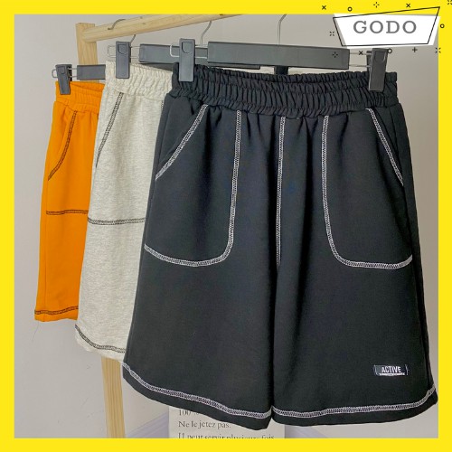 Quần Short Nam Nữ Form Unisex Ống Rộng Vải Thun Cotton Co Giãn Trần Chỉ Nổi GODO G03