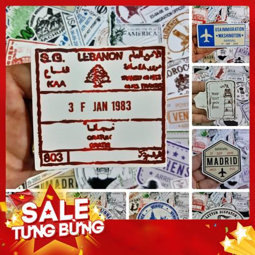 Bộ Sticker dán cao cấp chủ đề ĐÓNG DẤU PASSPORT - Dùng dán Xe, dán mũ bảo hiểm, dán Laptop... -Hàng nhập khẩu
