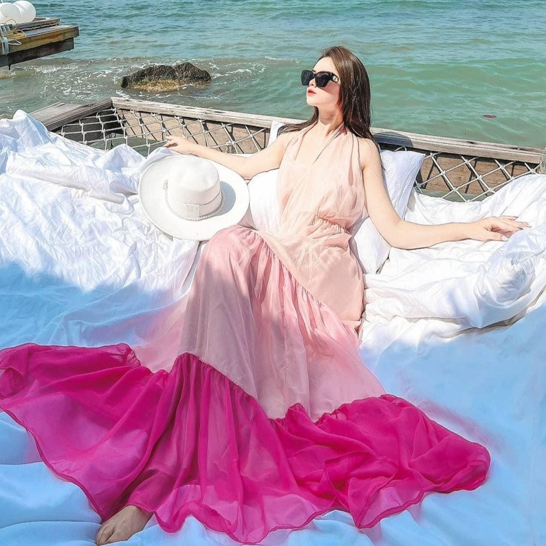 [MAXI] Đầm maxi đi biển váy dài maxi yếm phối màu có ảnh thật | BigBuy360 - bigbuy360.vn