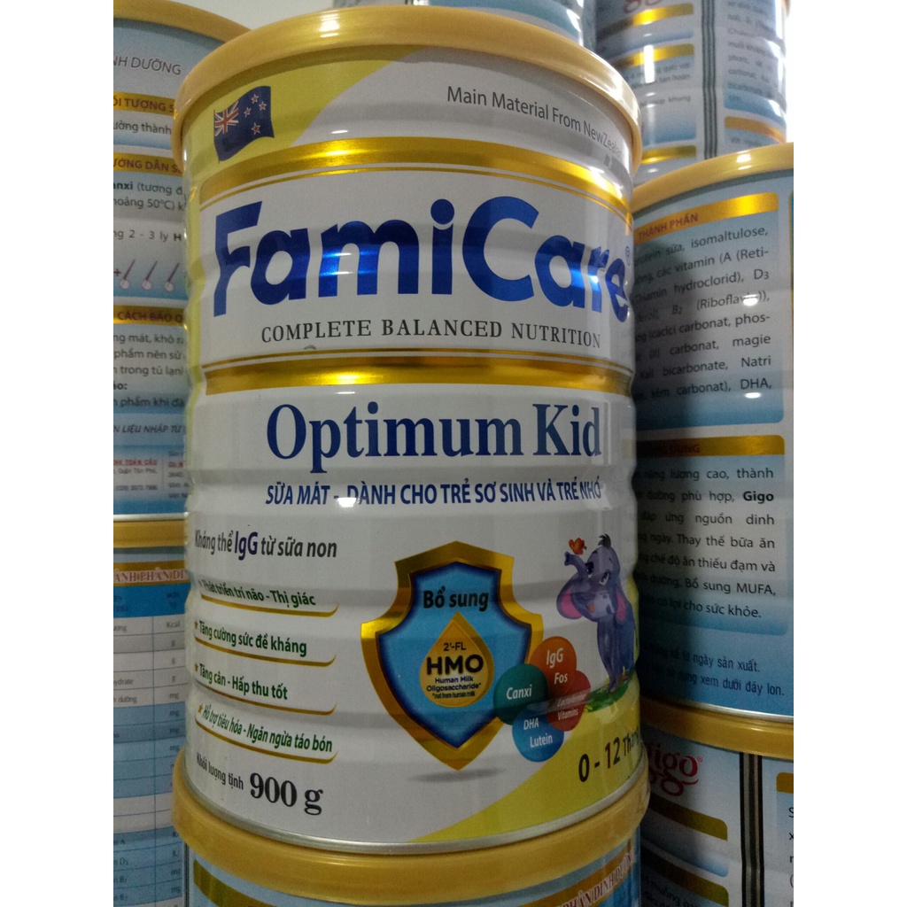 Sữa bột FamiCare Optimum Kid dành cho trẻ sơ sinh 0-12 tháng 900g - Đề kháng khỏe, tăng cân đều đặn