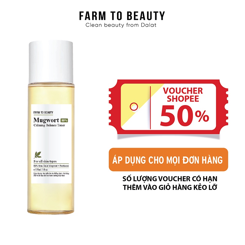 Toner Dịu da và Cân bằng da Ngải cứu FARM TO BEAUTY dành cho da mụn và da nhạy cảm - Mugwort Calming Balance Toner 88%
