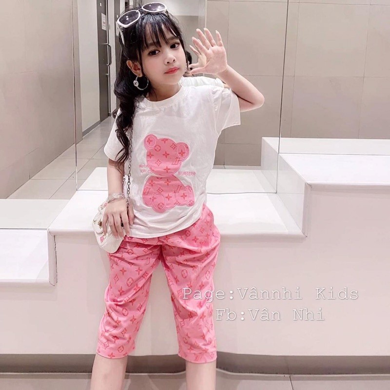 bộ áo cotton quần thô bé gái 15-25kg