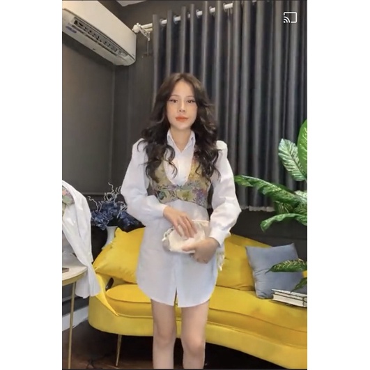 Set sơ mi kèm yếm vải gấm hotgirl