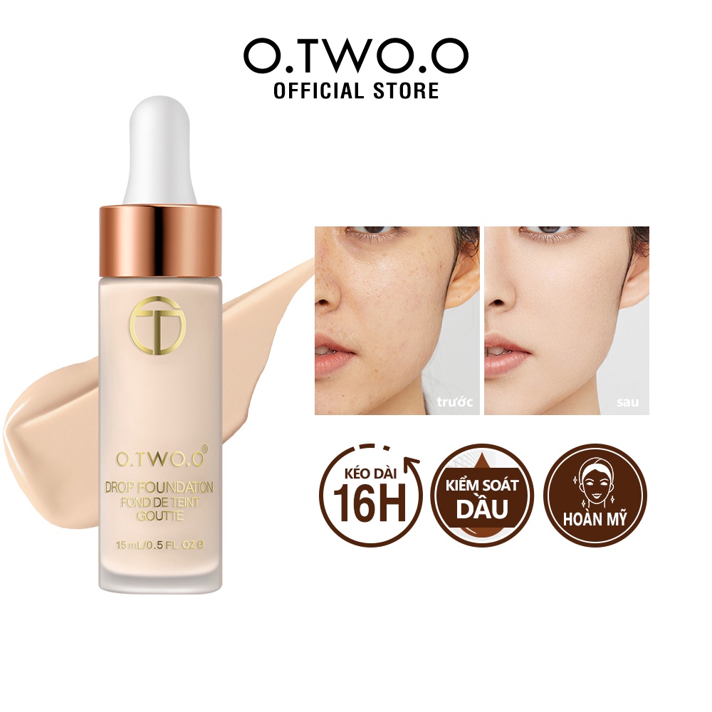 Kem nền O.TWO.O dạng lỏng che khuyết điểm dưỡng ẩm lâu trôi chống thấm nước có 3 tông màu tùy chọn 69g