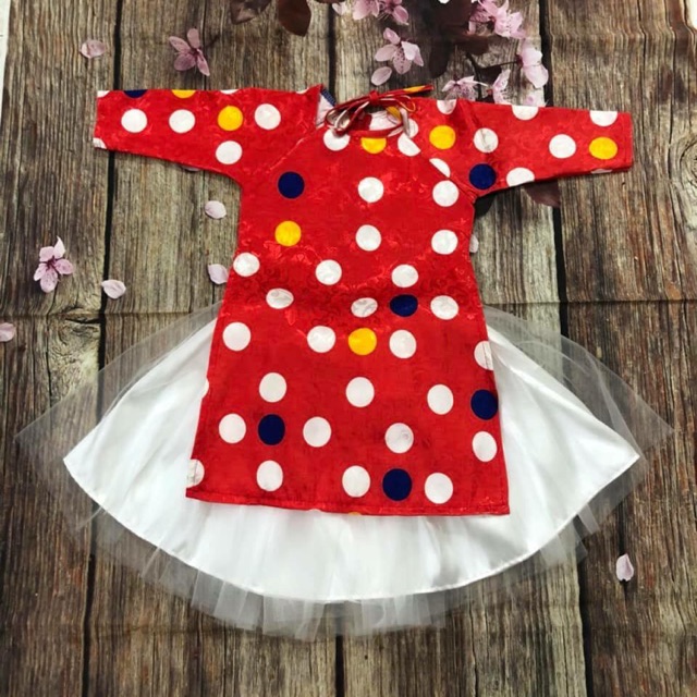 Combo áo dài chấm bi cho bé gái 1-6t