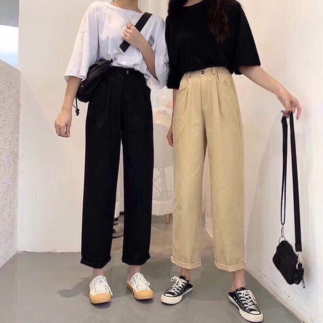 Quần baggy jean xếp ly, phối thun, hình thật ảnh sàn