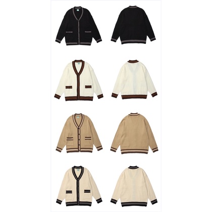 Áo khoác Cardigan dệt kim dài tay cổ chữ V có ren màu đơn giản áo len nam và nữ áo len rộng rãi và giản dị