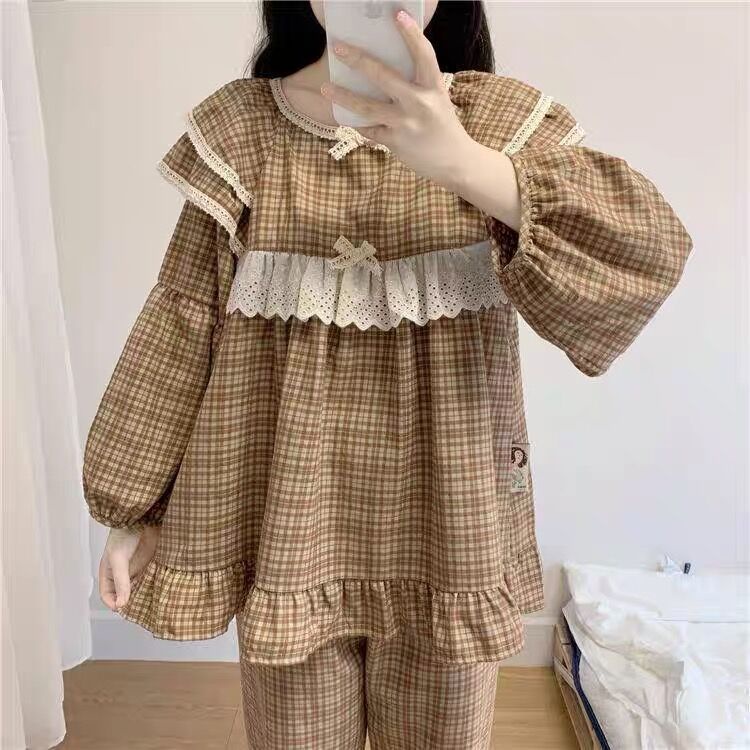 Bộ Đồ Ngủ Pijama Dài Tay Phong Cách Công Chúa Hoàng Gia Xuân Thu Bằng Cotton @