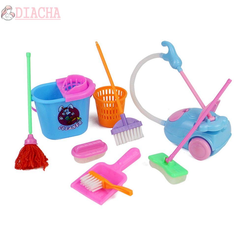 Bộ 9 món gồm cây lau nhà chổi quét bụi dụng cụ vệ sinh thu nhỏ dễ thương cho nhà búp bê