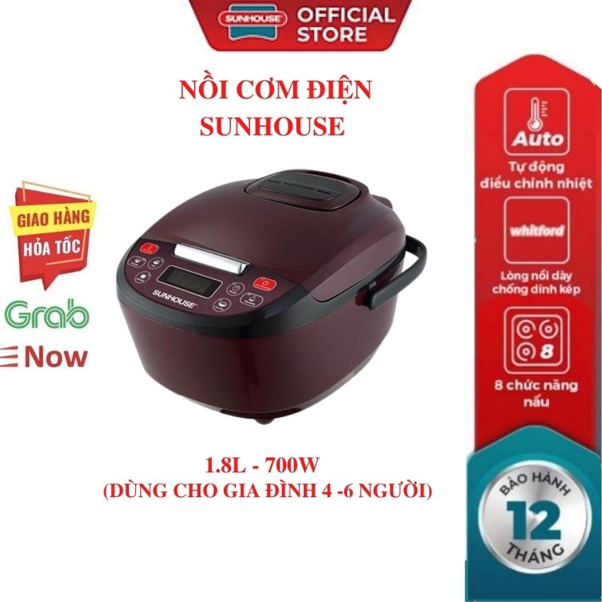 Nồi cơm điện cao tần SUNHOUSE HTD8522G-2022 1.2L nồi cơm điện chống dính thông minh thân nồi inox siêu bền giữ nhiệt tốt