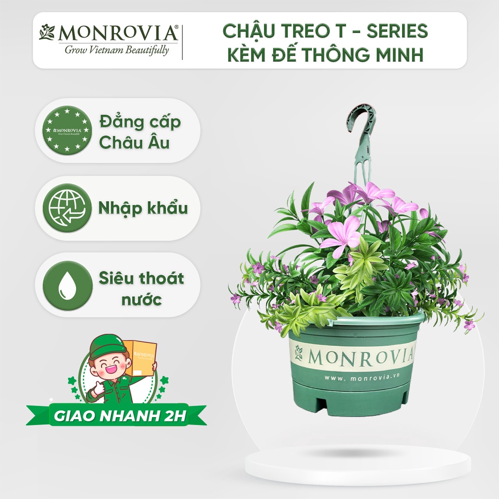 Chậu treo ban công MONROVIA, chậu nhựa trồng cây cảnh, hoa, thiết kế tinh tế, thoát nước tốt, tiêu chuẩn Châu Âu