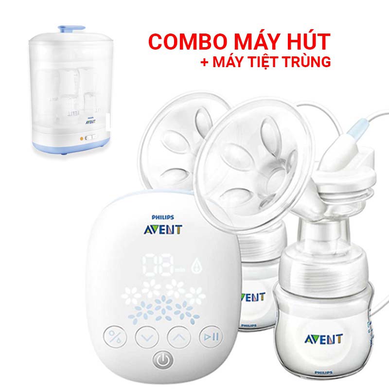 Máy hút sữa điện đôi Philips Avent HOA TUYẾT tặng kèm máy hâm sữa và máy tiệt trùng bình sữa