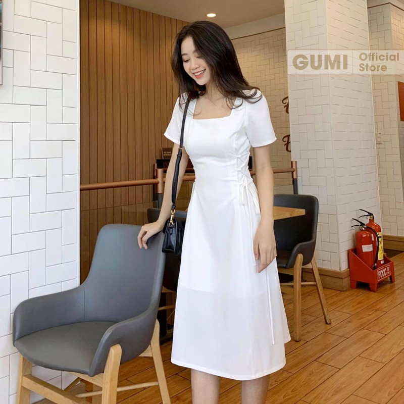 Váy cổ vuông dự tiệc dáng xòe tay phồng có dây rút eo - Đầm dài dự tiệc dáng xòe Gumi trẻ trung xinh đẹp GM2070 | BigBuy360 - bigbuy360.vn