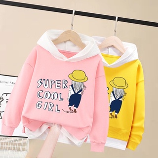 Áo cotton dài tay có mũ bé gái thu đông
