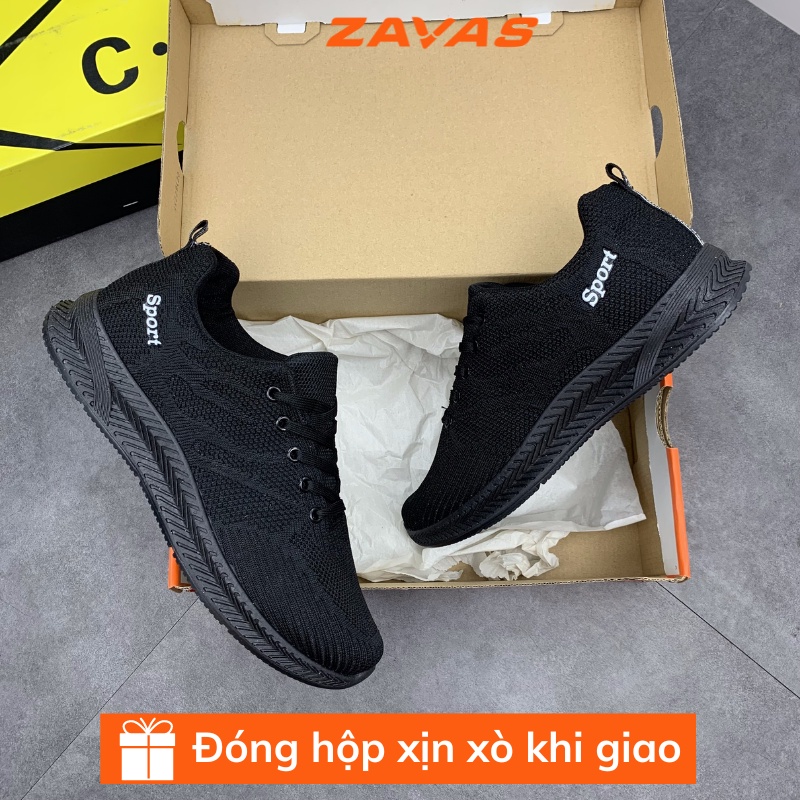 Giày thể thao nam màu đen ZAVAS phong cách sneaker đế cao su đúc công nghệ ép nhiệt êm nhẹ lưới flynit thoáng khí_S355
