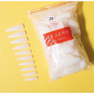Móng úp nhọn dài Hàn Quốc - Túi 500 móng ốp phom nhọn dài nhựa dẻo đủ size