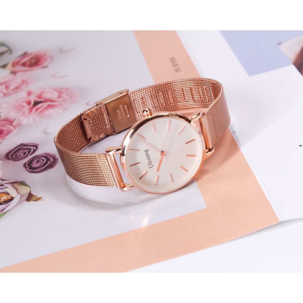 Đồng hồ nữ Ulzzang 5027 dây thép lưới cao cấp mặt tròn số vạch Bán lẻ giá sỉ