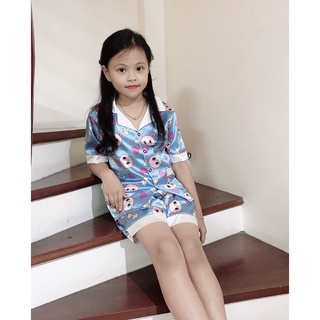 Bộ Ngủ Pijama Cộc Cho Bé Chất Lụa Satin Size 14-45