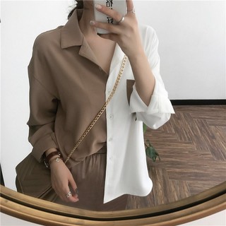 Áo sơ mi nữ trắng đen cổ vest