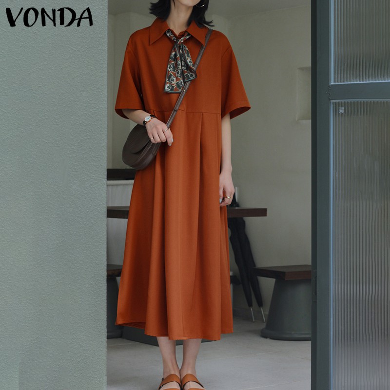 Đầm VONDA Tay Ngắn Dáng Rộng Phối Nút Gài Thiết Kế Đơn Giản Thời Trang Thanh Lịch | BigBuy360 - bigbuy360.vn