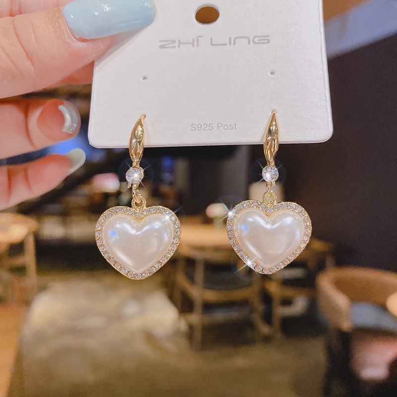 Bông Tai Hình Trái Tim Đính Đá Thời Trang Dành Cho Nữ