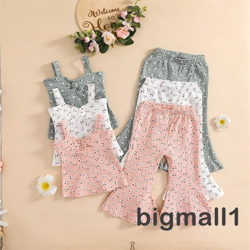 Bộ đồ 2 món gồm áo hai dây và quần dài ống loe lưng thun thời trang mùa hè cho bé gái 1-5 tuổi