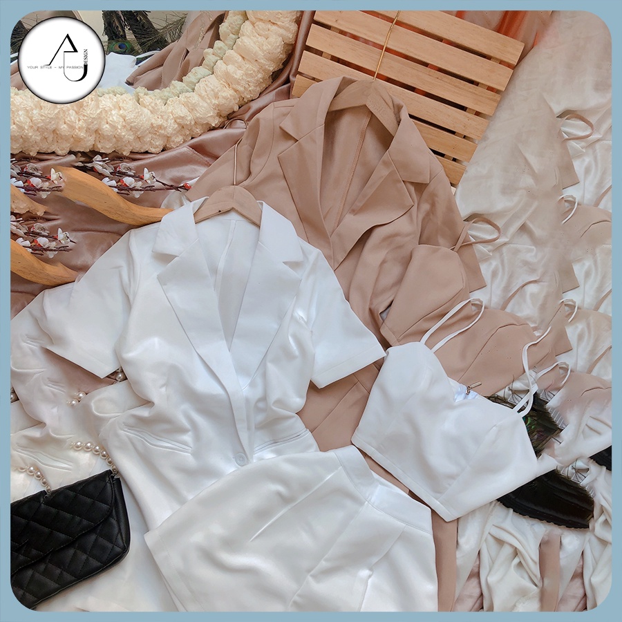 Set Vest Áo Hai Dây Và Quần Short AU.DESIGN Nữ Tính Phong Cách Thời Trang Năng Động Freesize