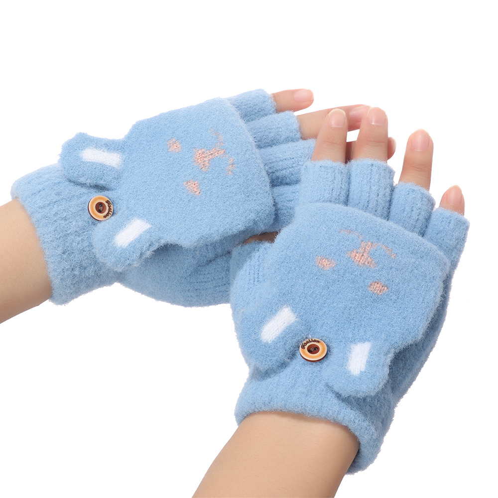 Găng tay len hở ngón thiết kế dễ thương cho nữ