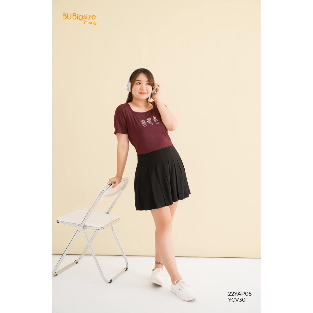 Áo phông dáng ngắn thêu xương rồng BIGSIZE (55kg đến 95kg) - 22YAP05 - [BU Bigsize Young]