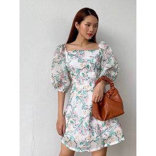 Edini - d1081 đầm hoa cổ u tay phồng