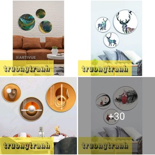 Bộ 3 tranh tròn treo tường tráng gương, đường kính D60, bảo hành trọn đời trọn kiếp từ công ty Trường Tranh