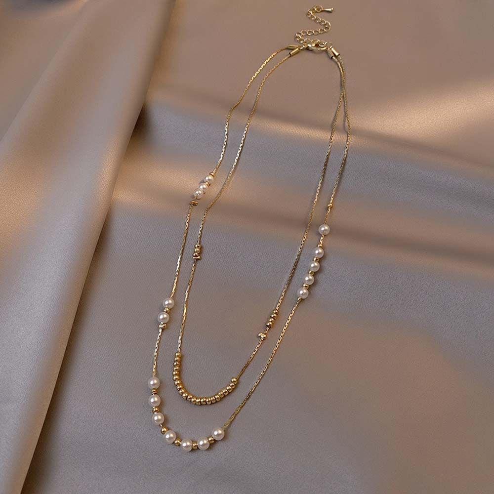 AROMA Vòng Cổ Choker Hai Lớp Đính Hạt Ngọt Ngào Thanh Lịch Phong Cách Hàn Quốc Cho Nữ