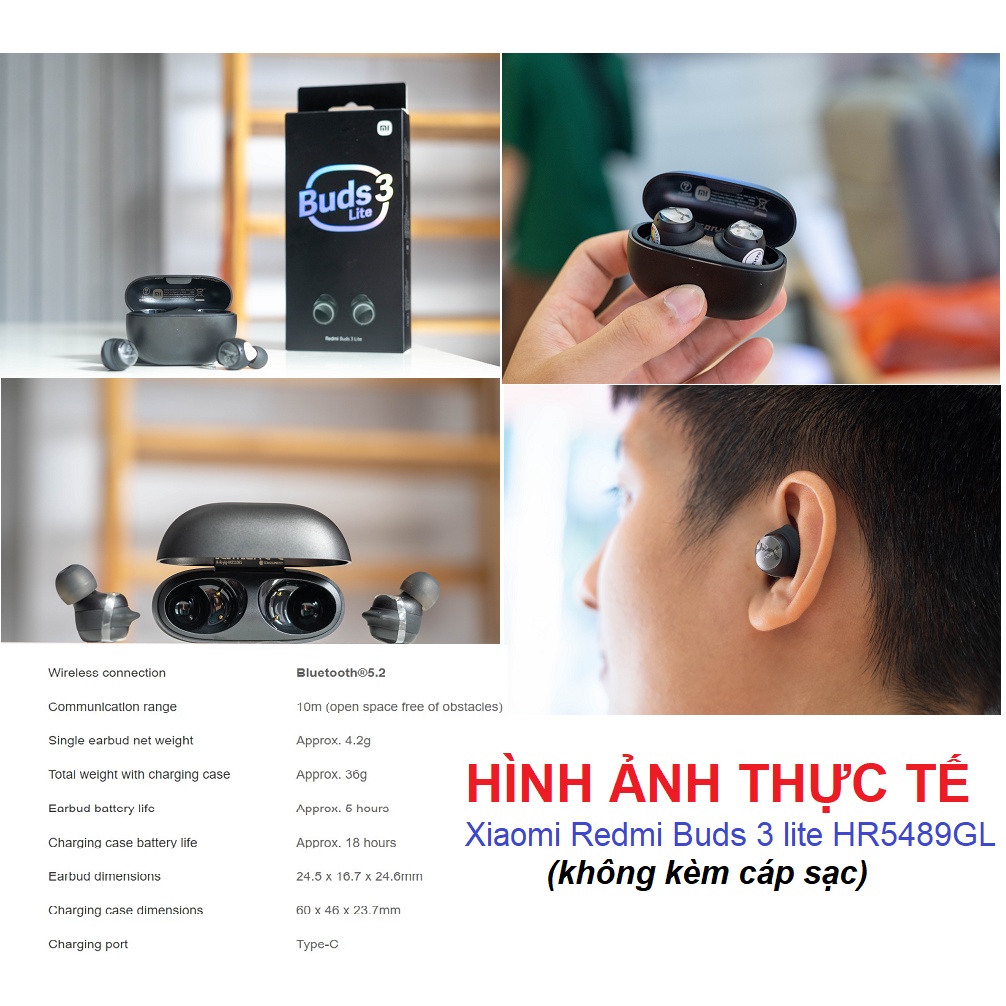 Tai nghe bluetooth Xiaomi Redmi Buds 3 Lite BHR5489GL chính hãng