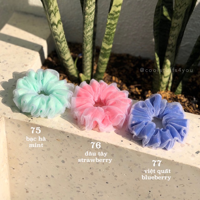 Đồ buộc tóc scrunchies voan phồng 2 lớp thiết kế 🫐