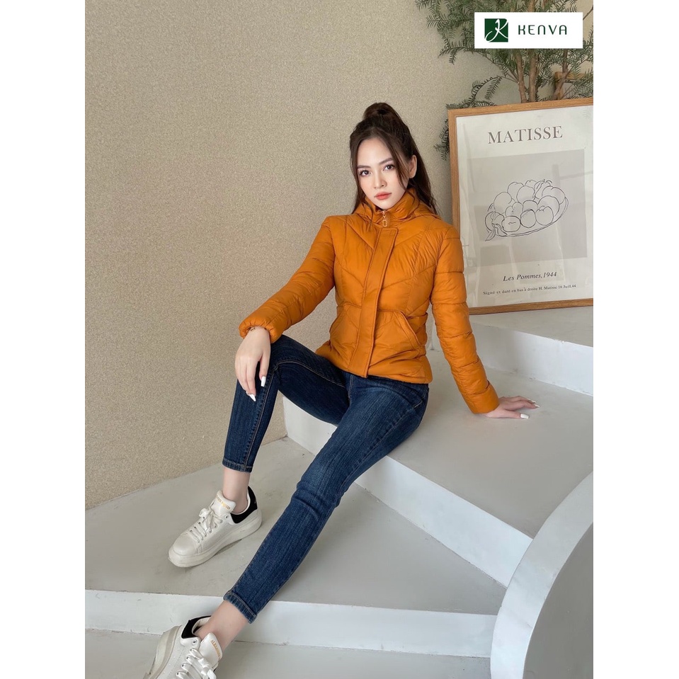 Áo Phao KENVA. Áo khoác phao siêu nhẹ Kenva nữ, nhẹ nhàng, giữ nhiệt cực tốt, dáng ngắn có mũ, chiết eo tôn dáng