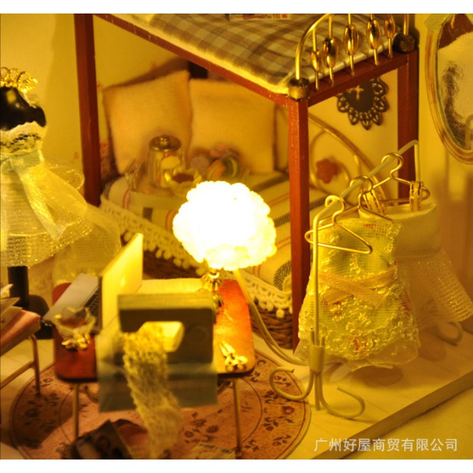 KHO-HN * Mô hình phòng ngủ nhà búp bê I-DIY của cô thợ may váy đầm