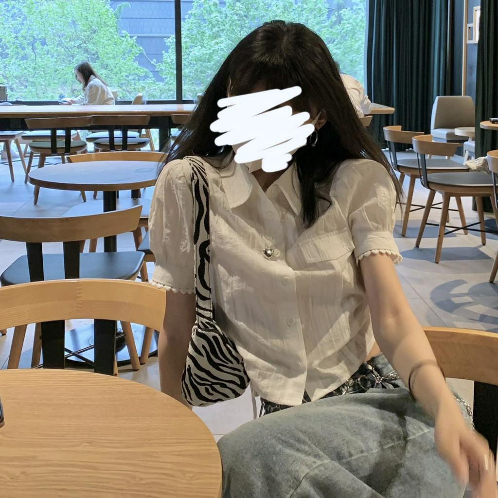 Áo kiểu cho nữ ngắn tay cổ chữ V xếp ly thời trang