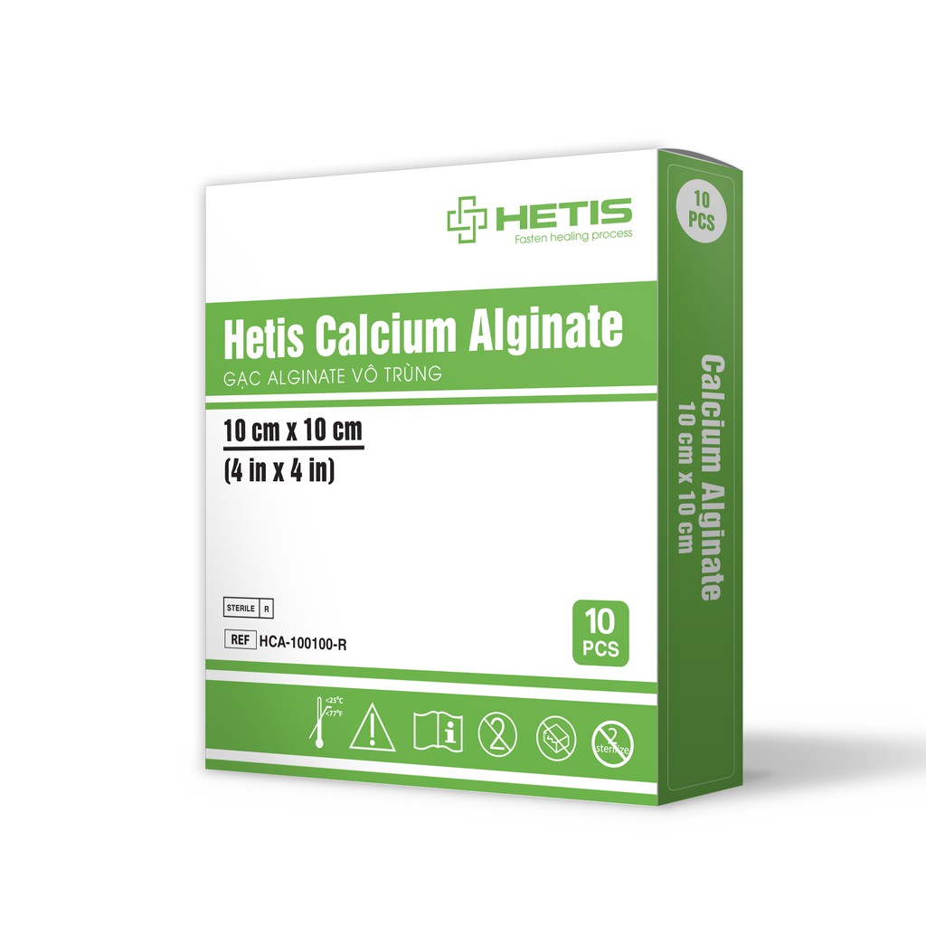 [SHIP GRAB/NOWSHIP] Gạc vết thương Alginate vô trùng HETIS Calcium Alginate rong biển(Hộp 10 miếng tùy size) HCA100100