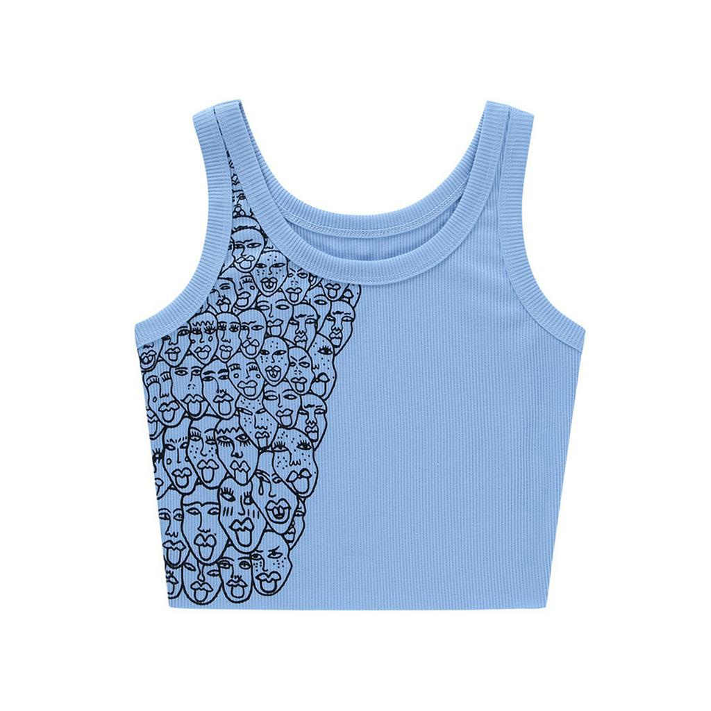 Áo Croptop Sát Nách Cổ Chữ U Họa Tiết Chân Dung Cho Nữ