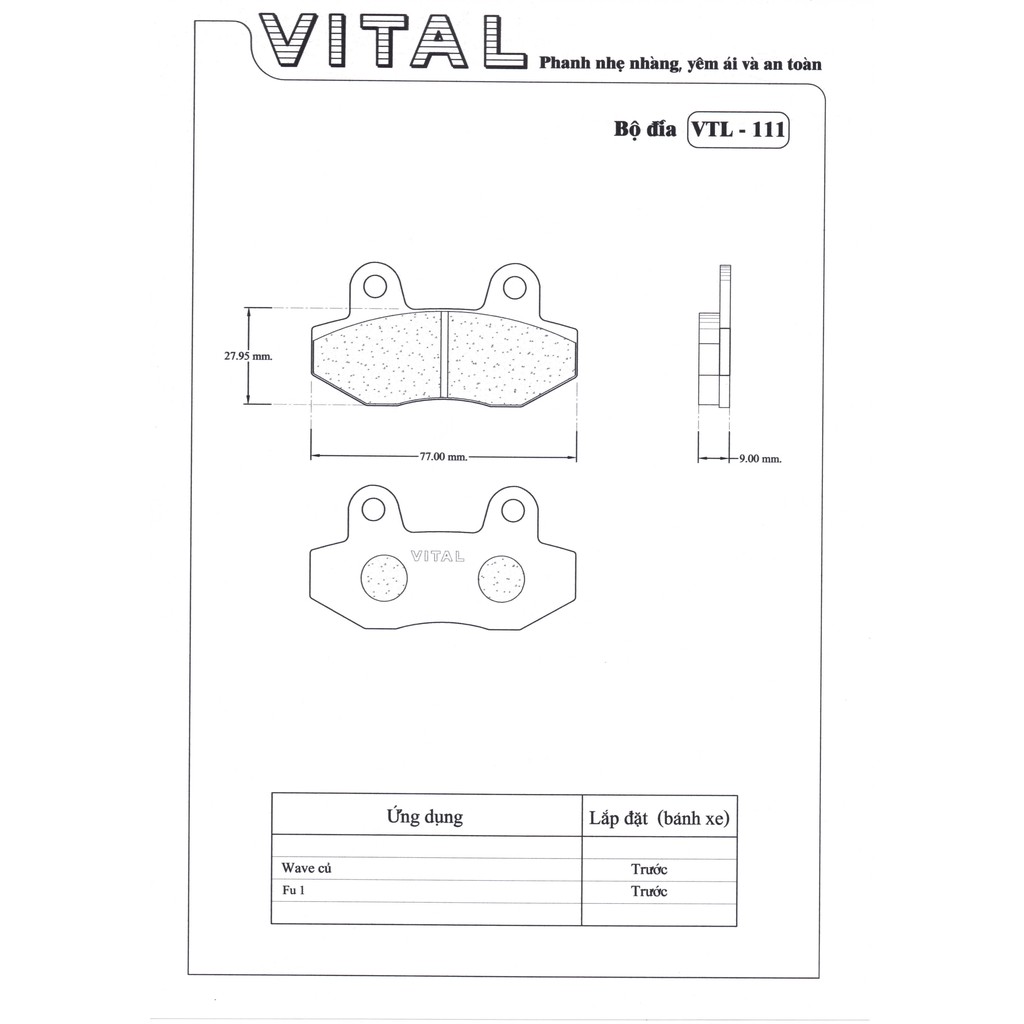 Bố thắng đĩa VITAL xe wave thai /future / wawe zx hiệu VITAL - Má phanh xe máy, bố thắng đĩa VITAL chính hãng Thái lan