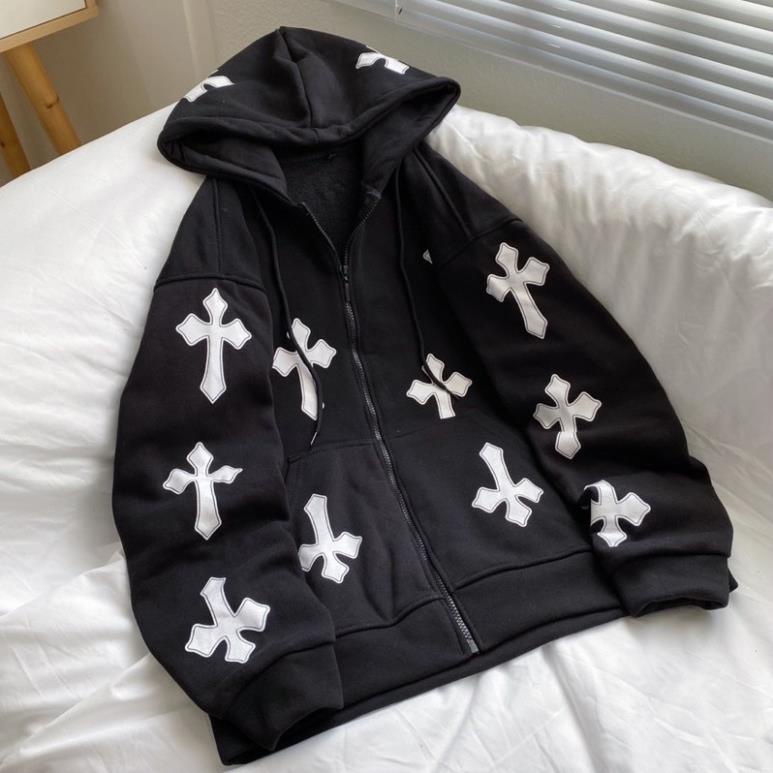 Áo Khoác Nỉ Unisex Kéo Khoá Homies Liền Mũ In Hình Thánh Giá CROSS