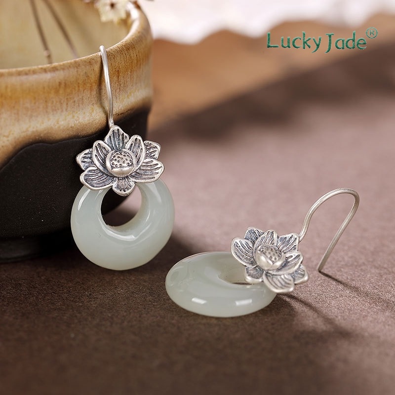 Khuyên Tai Bạc Hình Hoa Sen Phong Cách Retro Cá Tính