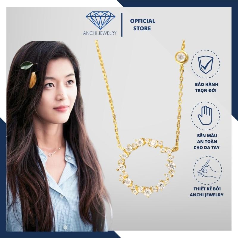 Dây chuyền mặt hình tròn nhỏ đính đá, chuẩn bạc ta xi vàng - Anchi jewelry