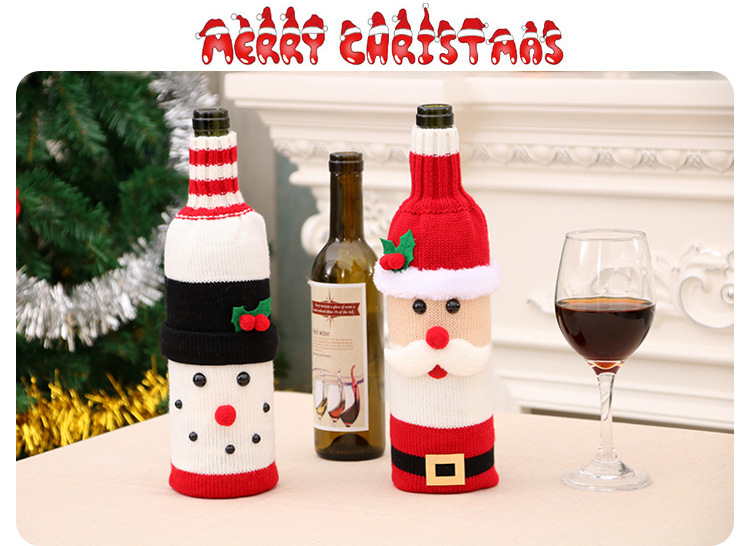 【Ready Stock】COD Christmas Decorations Elk Wine Bottle Cover Knitted Wine Bottle Cover Champagne Bottle Cover Restaurant Holiday Decoration Supplies