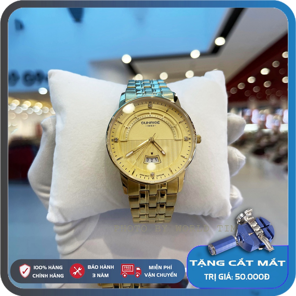 Đồng hồ nam Sunrise dây thép DM1224SWA full hộp, thẻ bảo hành 3 năm, kính sapphire chống xước, chống nước