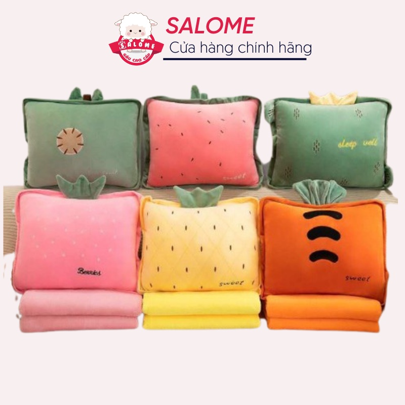 Gấu Bông Có Mền Hình Trái Cây SALOME, Chăn Gối Văn Phòng 3 trong 1
